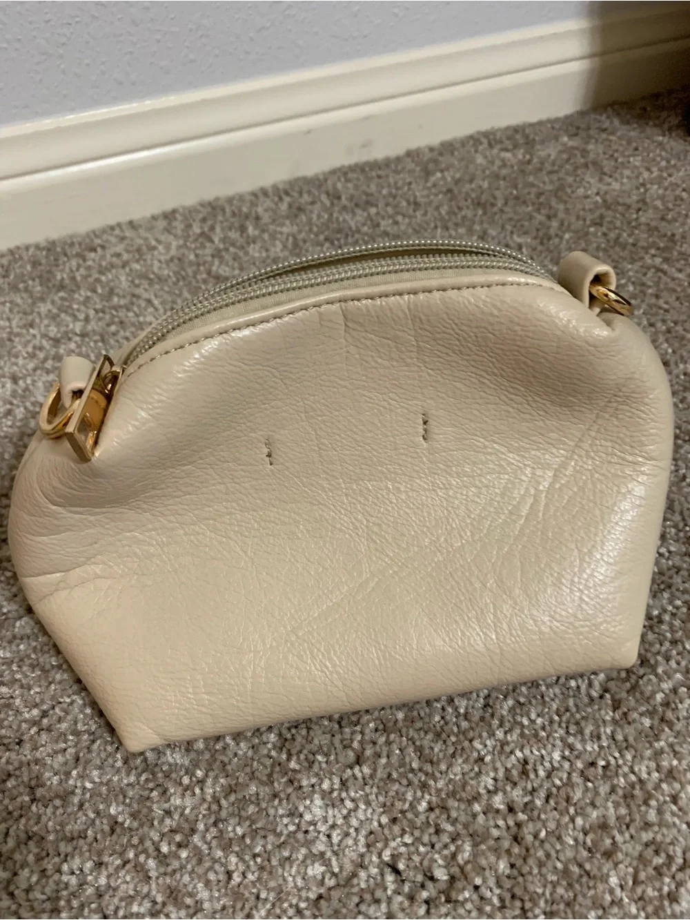 Anthropologie Vegan Faux Leather Cosmetic Makeup Bag Zip Pouch Cream Beige